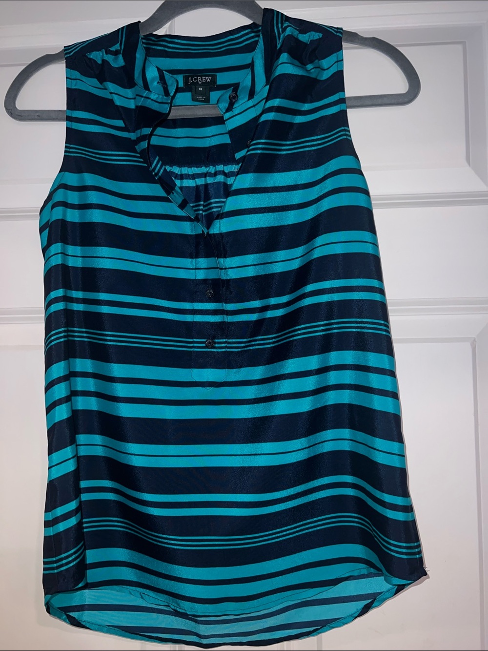 J. Crew Teal & Navy Striped Sleeveless Shell